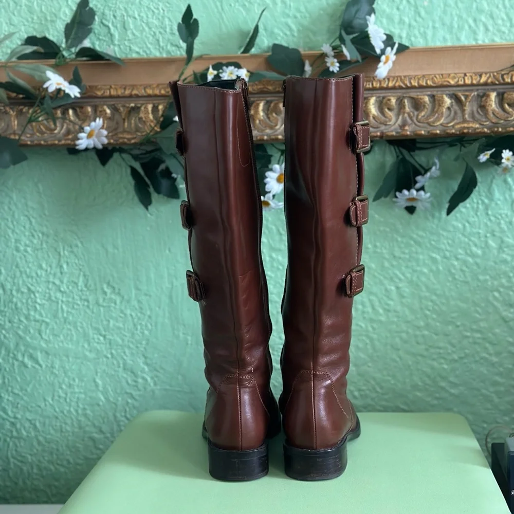 Ecco Hobart Brown Leather Knee High Riding Buckle Boots sz 36 5-5.5